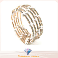 Neue weiße Perle mit CZ Stein Gold überzogene silberne Schmucksache-Art- und Weisearmbänder u. Armband (G41254)